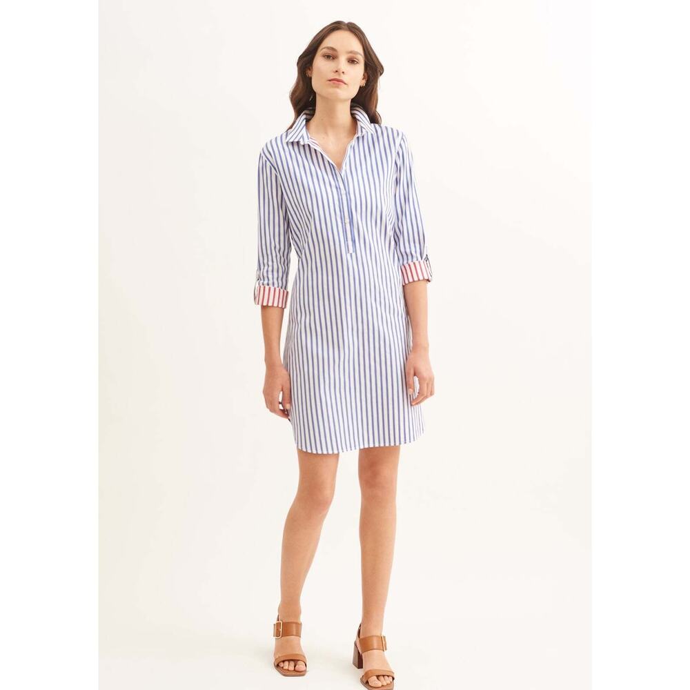 Saint James Benedicte Blue Striped Shirt Dress in Organic Cotton US 6